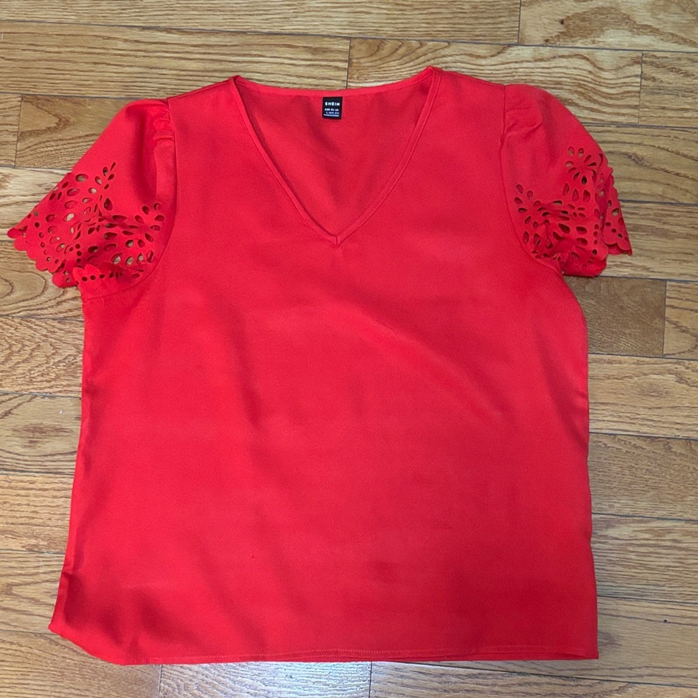 SHEIN Bright Red Blouse with Eyelet Sleeves